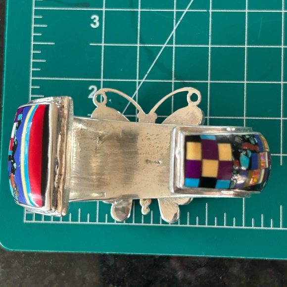 Multi Turquoise Inlay Butterfly Cuff Bracelet Southwest - Picture 3 of 12